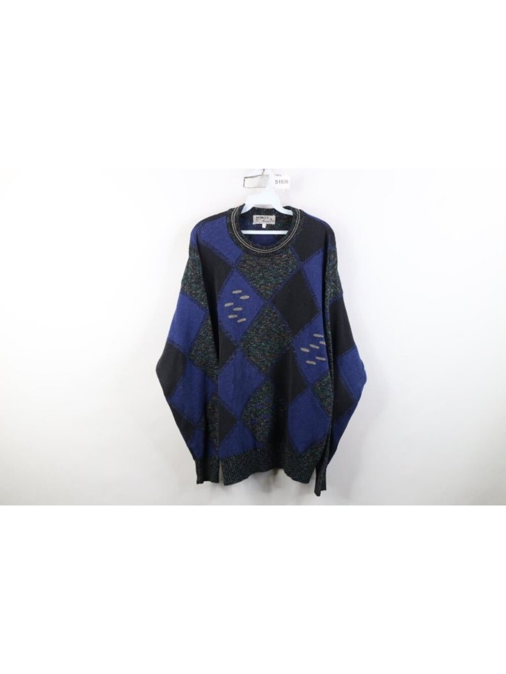 Vtg 90s Streetwear Mens Medium Faded Rainbow Fleck Argyle Diamond Knit Sweater